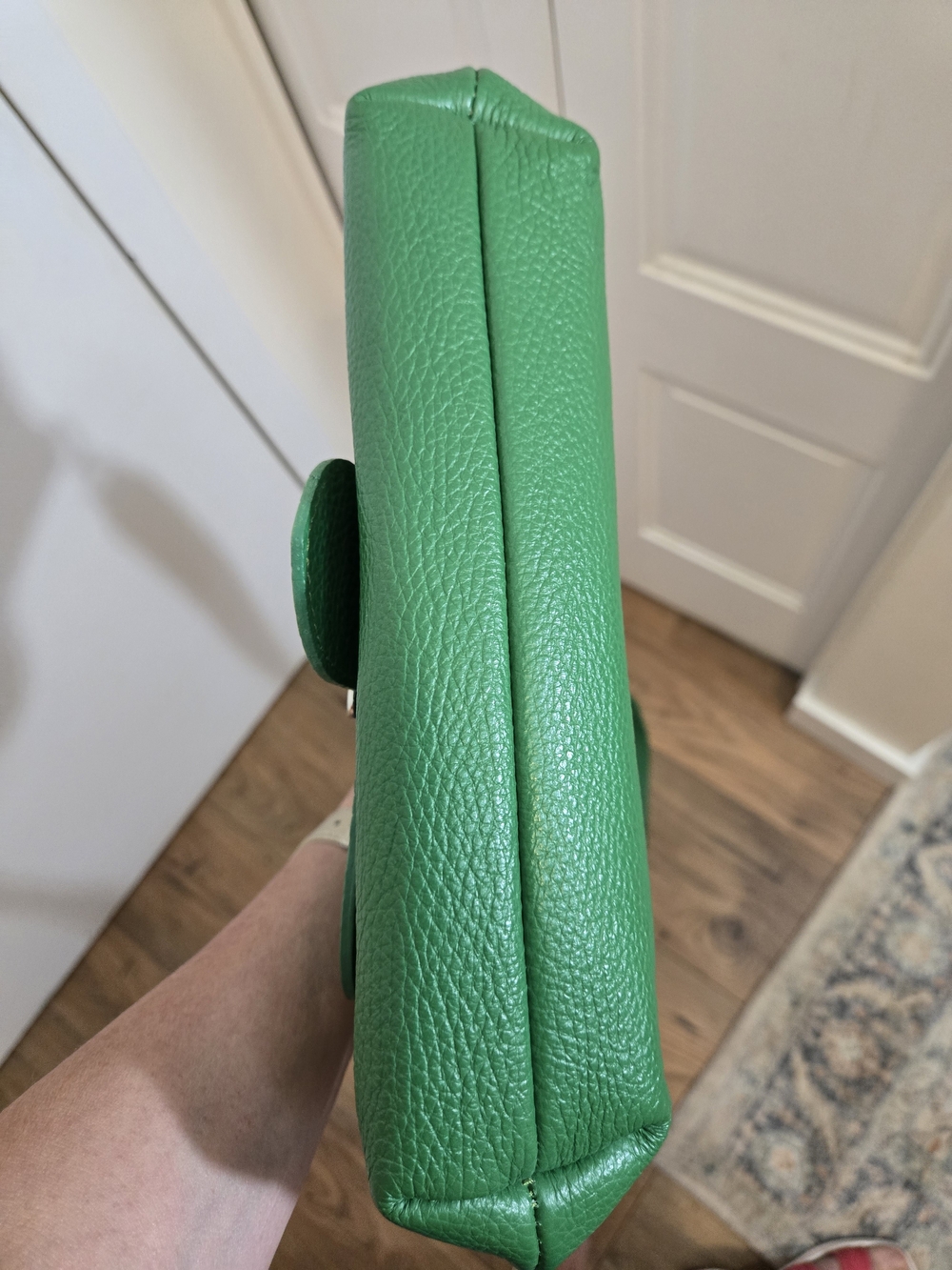 Italian Leather Crossbody Bag, Green Pebble & Croc Embossed, Artisan Made - Picture 12 of 12